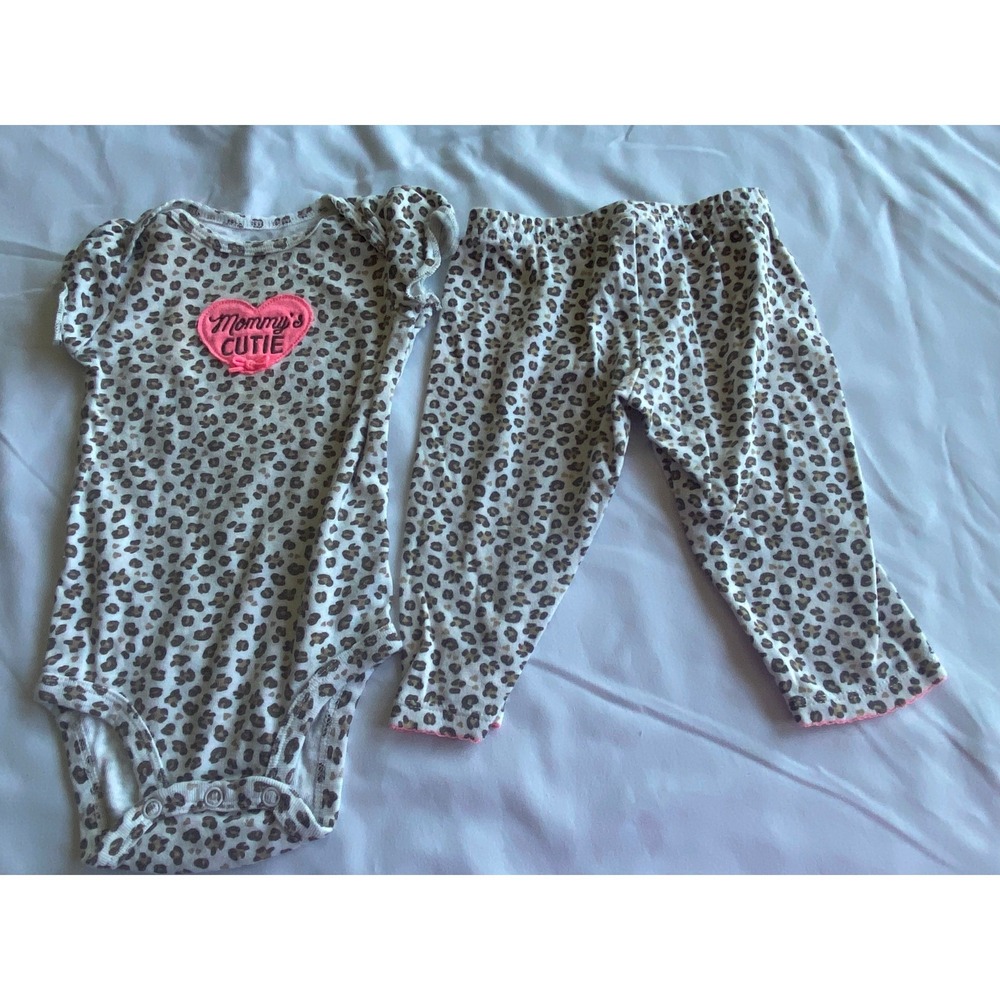Child of Mine by Carters Baby Girl Leopard Print Bodysuit Pants Set 3-6M Brown